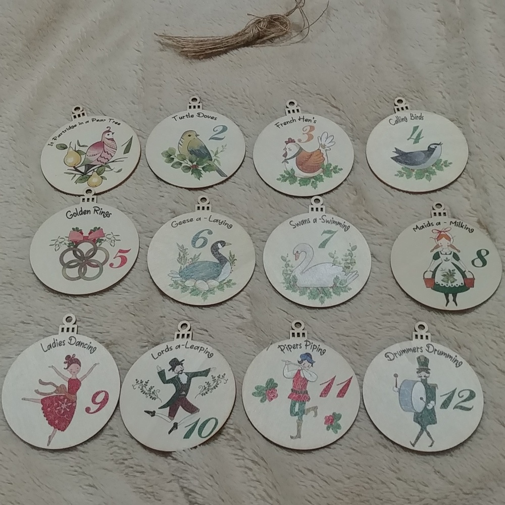 Set Of 12 Ornaments The Twelve Days Of Christmas Ornaments Wooden Complete Set